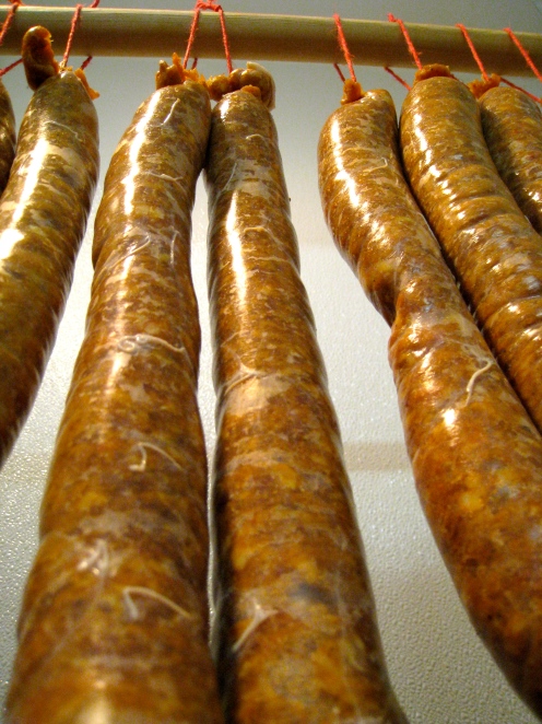 Chorizo tied and ready for incubation